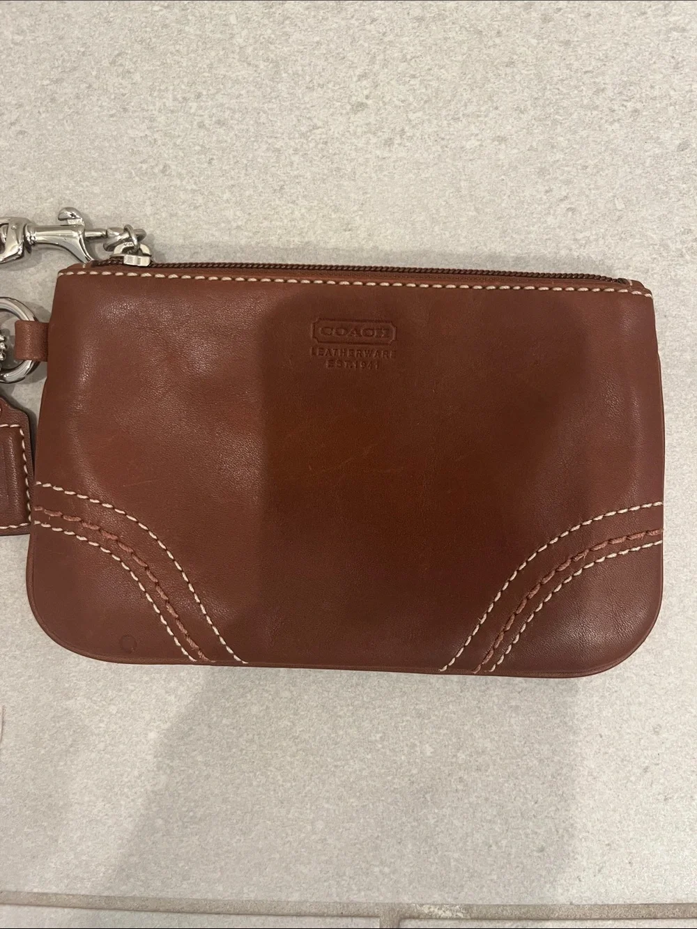 Coach Chestnut Leather Wristlet Pouch